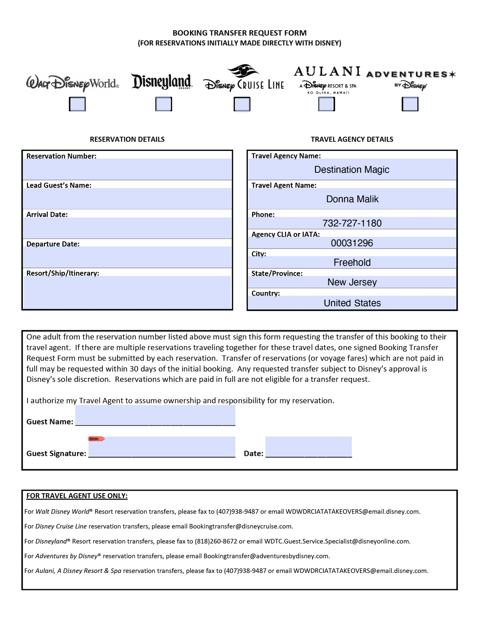 disney cruise line booking transfer authorization form